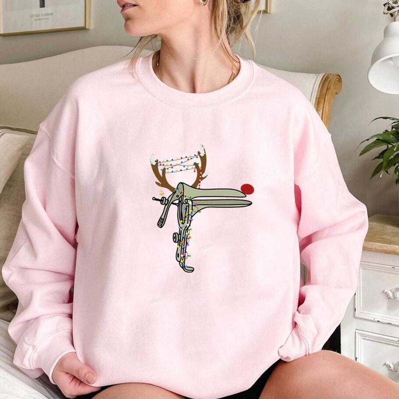 Christmas Reindeer Speculum Nurse Shirt, Obgyn Nurse Unisex Hoodie Crewneck Sweatshirt