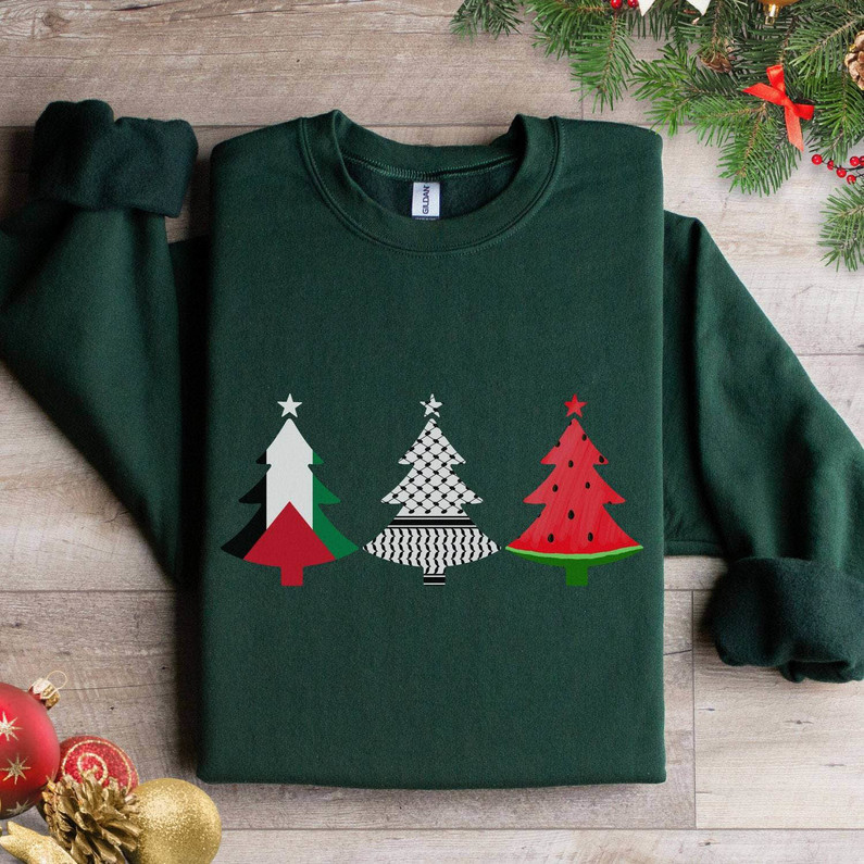 Vintage Palestine Watermelon Shirt, Palestine Christmas Tree Sweater Short Sleeve