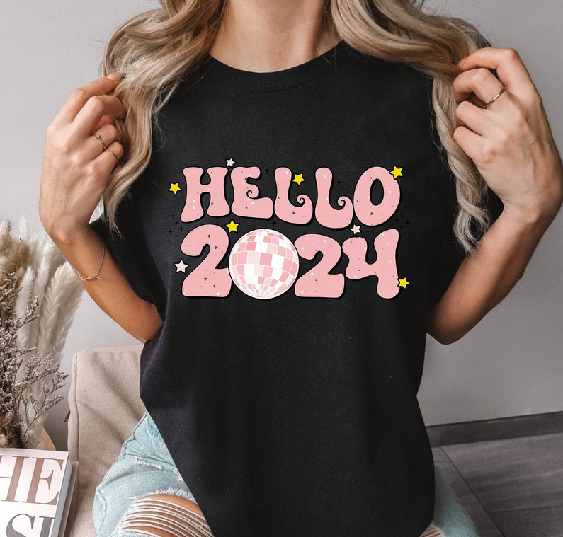 Retro Hello 2024 Shirt, New Rare Happy New Year T Shirt Long Sleeve