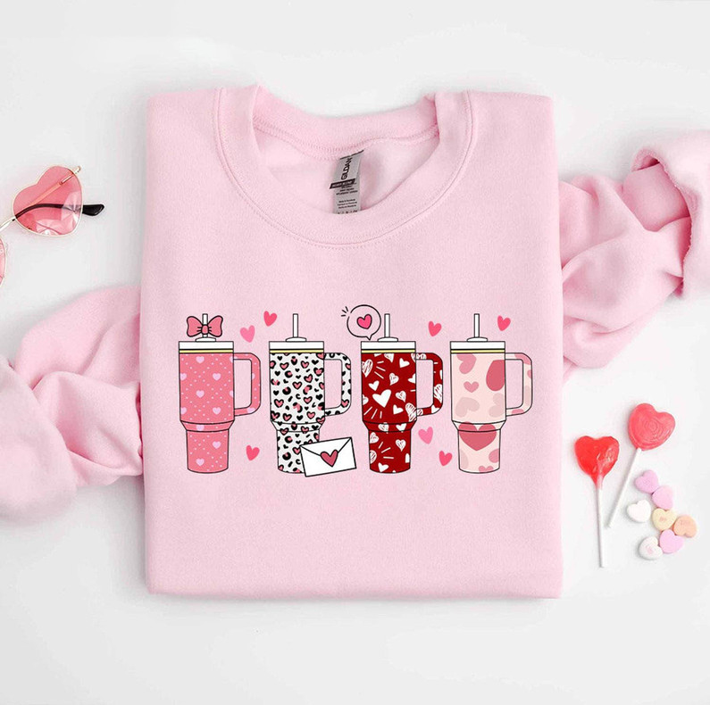 Stanley Cup Valentine Shirt, Comfort Color Heart Valentine Crewneck Long Sleeve