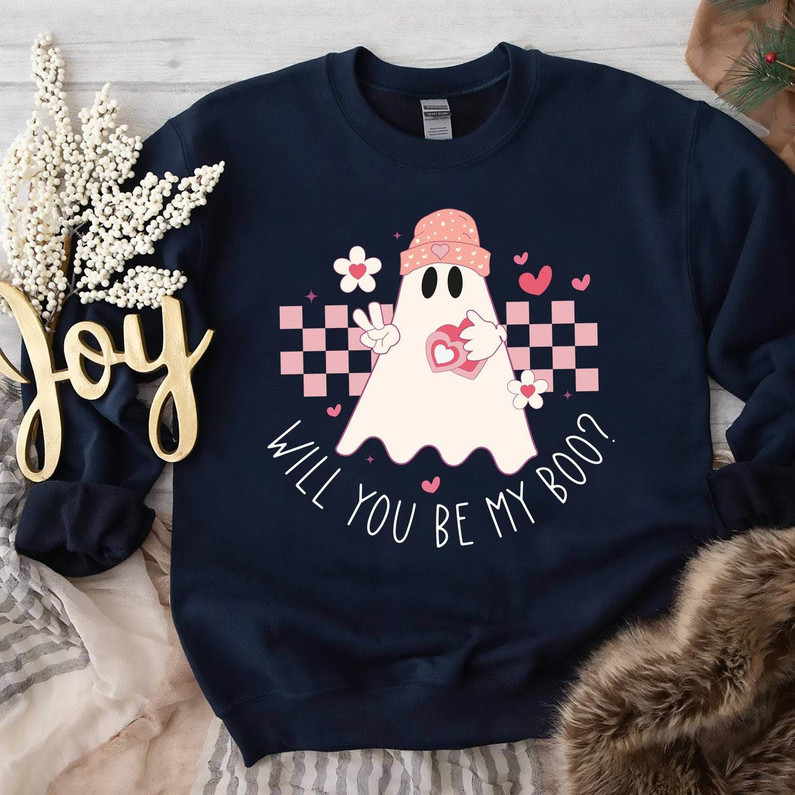 Limited Will You Be My Boo Ghost Shirt, Ghost Love Valentines Day Crewneck Tee Tops