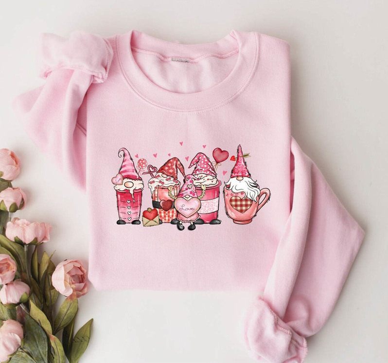 Gnome Coffee Cute T Shirt, Funny Love Gnome Valentines Sweatshirt Short Sleeve