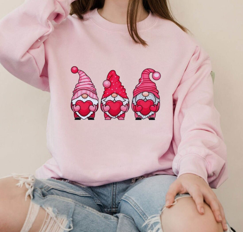 Modern Valentine Gnome Unisex T Shirt , Love Gnome Valentines Sweatshirt Long Sleeve