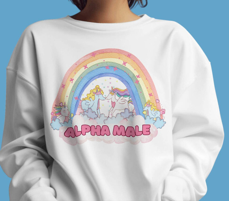 Fantastic Alpha Male Shirt, New Rare Unicorn Rainbow Short Sleeve Tee Tops