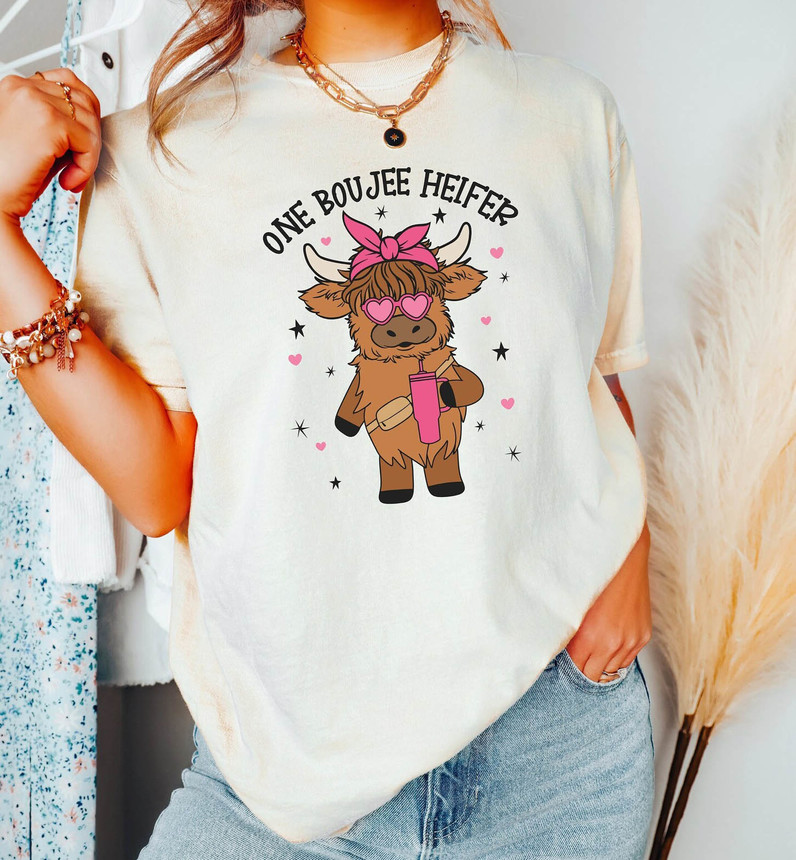 One Boujee Heifer Inspired Shirt, Unique Cow Heart Valentines T Shirt Crewneck