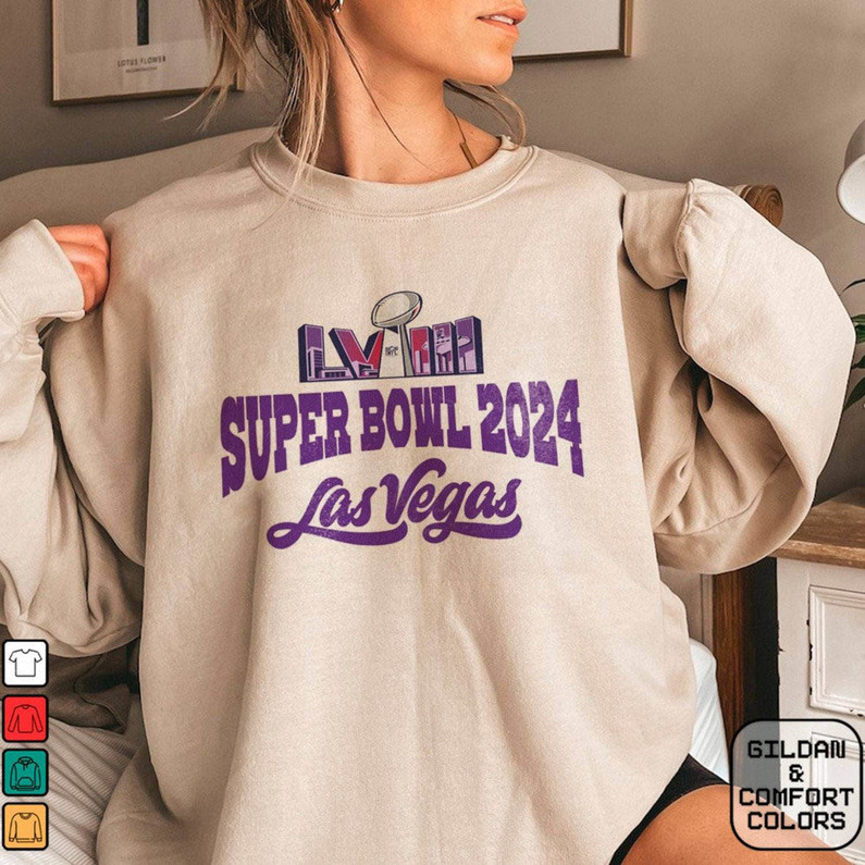 Cool Design Superbowl Las Vegas Sweatshirt, Cute Super Bowl 2024 Shirt Long Sleeve