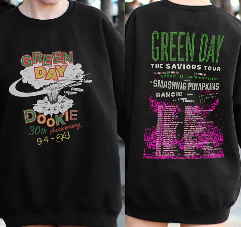 Groovy The Saviors 2024 Tour T Shirt, Unique Green Day Dookie Shirt Crewneck