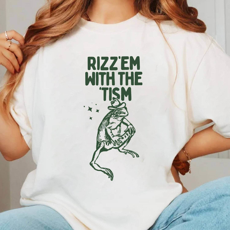 Funny Frog Meme Sweater, New Rare Rizz Em With The Tism Shirt Unisex Hoodie