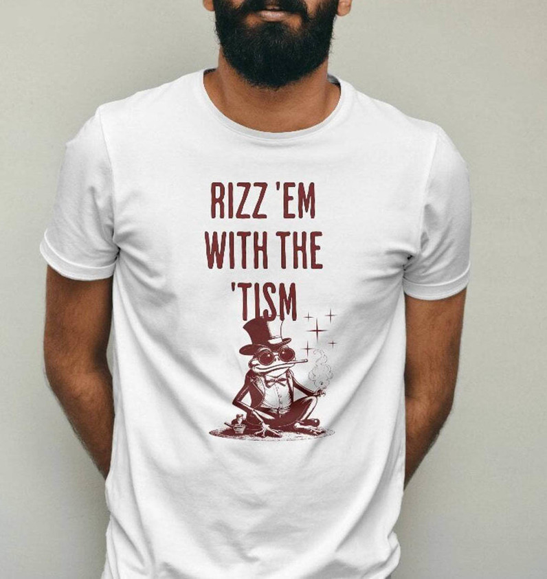 Frog Meme Short Sleeve , Rizz Em With The Tism Neutral Shirt Unisex Hoodie
