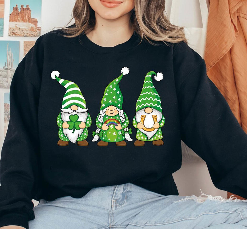 Cool Design St Patrick's Day Gnomes Shirt, Cute Gnomes Long Sleeve Tee Tops