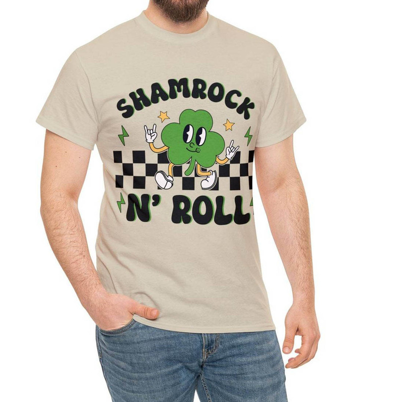 Vintage Shamrock And Roll Shirt, Funny Holiday Apparel Short Sleeve Crewneck
