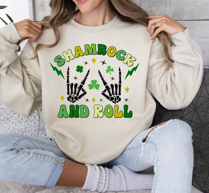 Four Leaf Clover Unisex Hoodie, Trendy Shamrock And Roll Shirt Long Sleeve