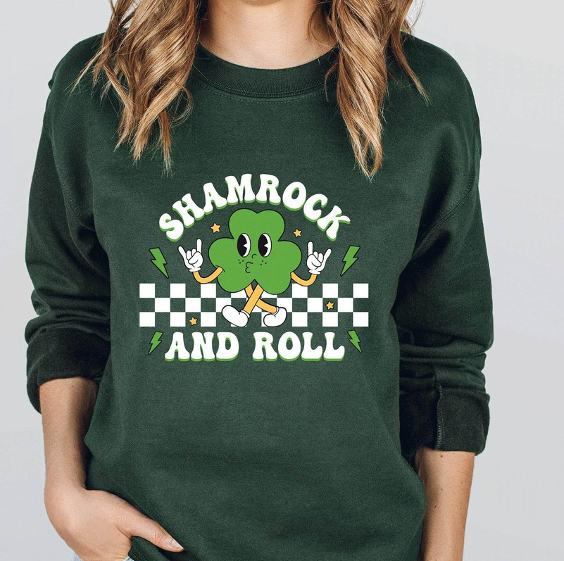 Creative Shamrock And Roll Shirt, Groovy Shamrock Sweater Short Sleeve