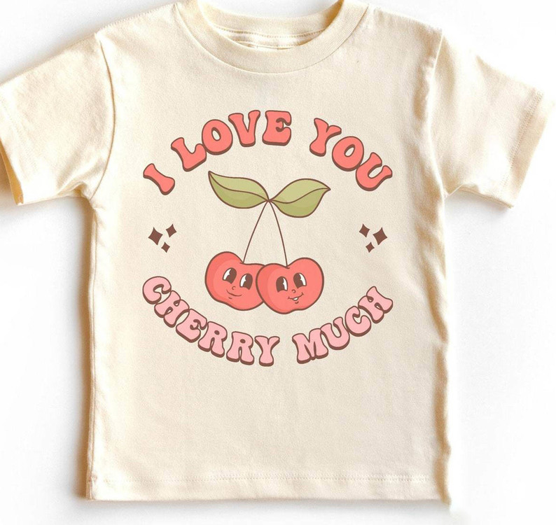 Limited I Love You Cherry Much Shirt, Trendy Cartoon Cherries Long Sleeve Tee Tops
