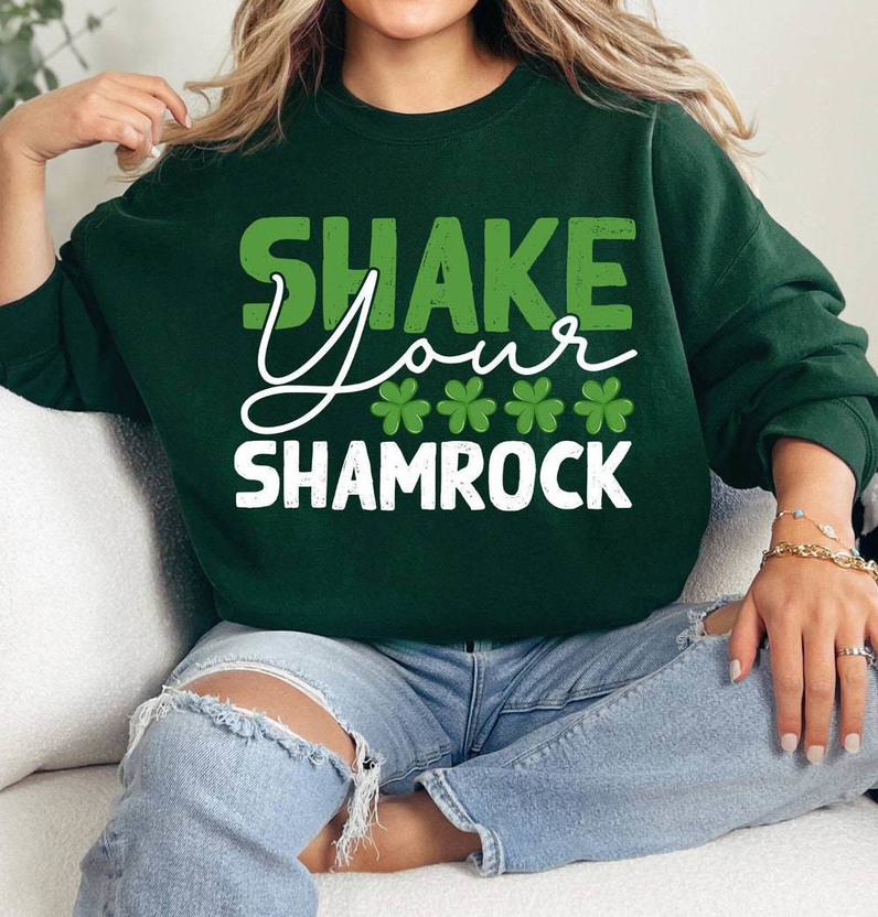 Trendy Shake Your Shamrocks Sweatshirt, Neutral Four Leaf Clover Tank Top Hoodie