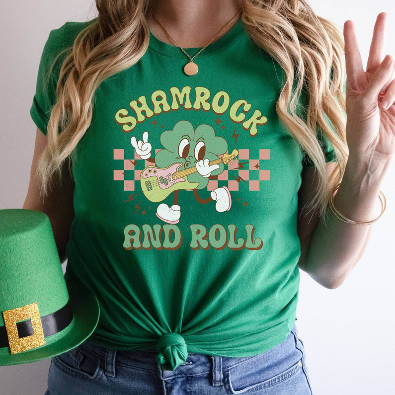 Groovy Shamrock And Roll Shirt, Must Have Music Tee Tops Crewneck