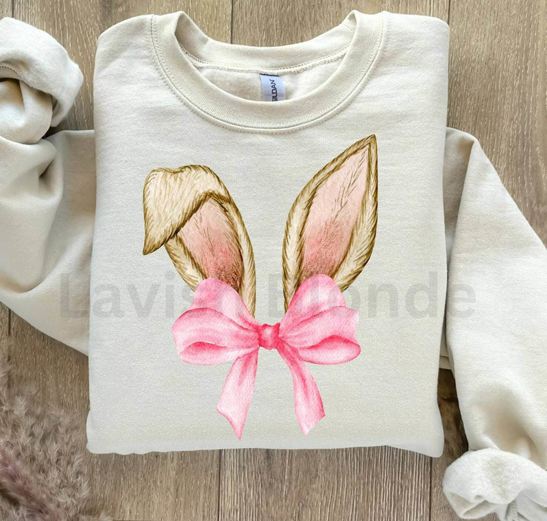 Bunny Pink Bow Cute Shirt, Coquette Rabbit Long Sleeve T-Shirt