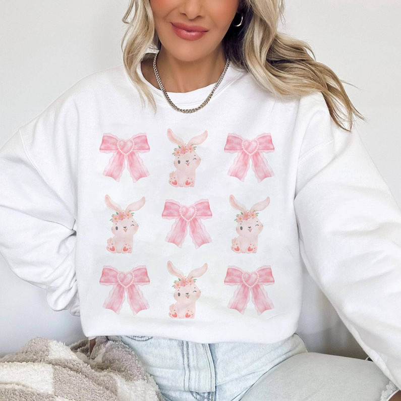Coquette Bunny Shirt, Happy Easter Long Sleeve Sweater