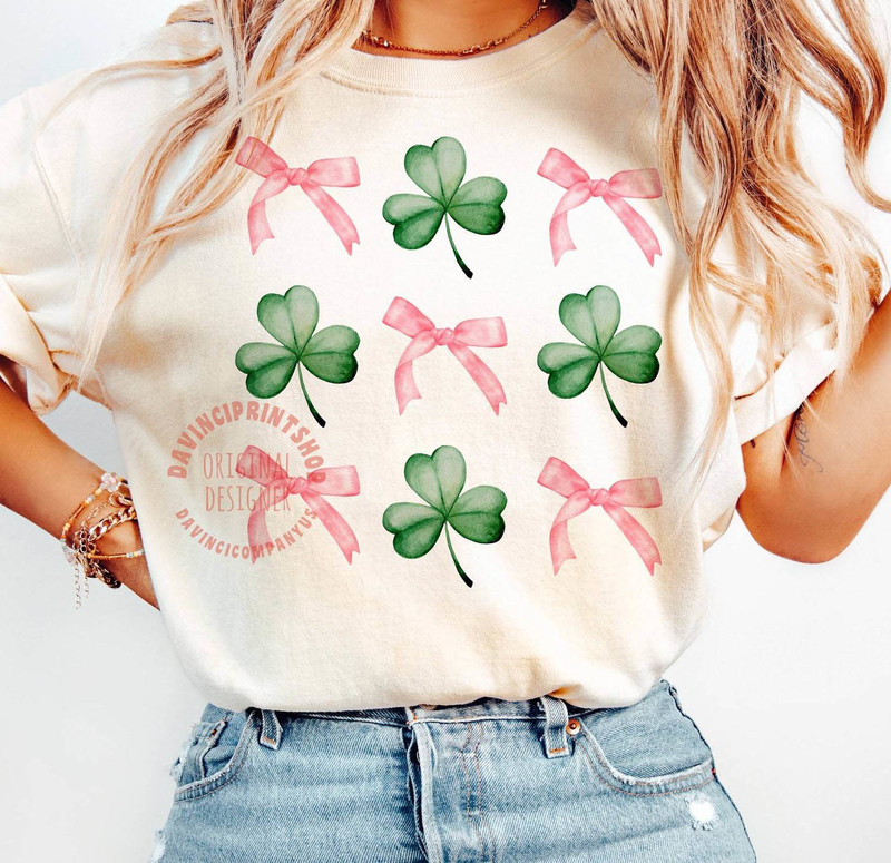 Coquette Bow Clover Retro Shirt, St Patrick's Day Short Sleeve Long Sleeve