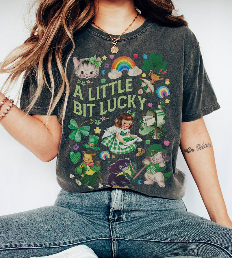 Little Bit Lucky Vintage Style, St Patrick's Day Long Sleeve Tee Tops Gift For Best Friends