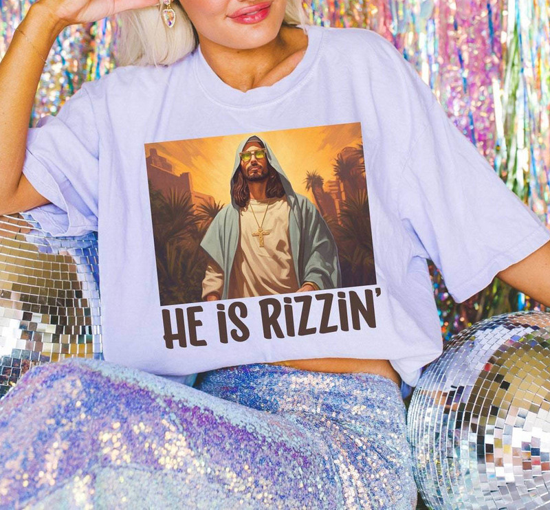 He Is Rizzin' Shirt Vintage Design, Easter Christian Crewneck Sweatshirt Tee Tops