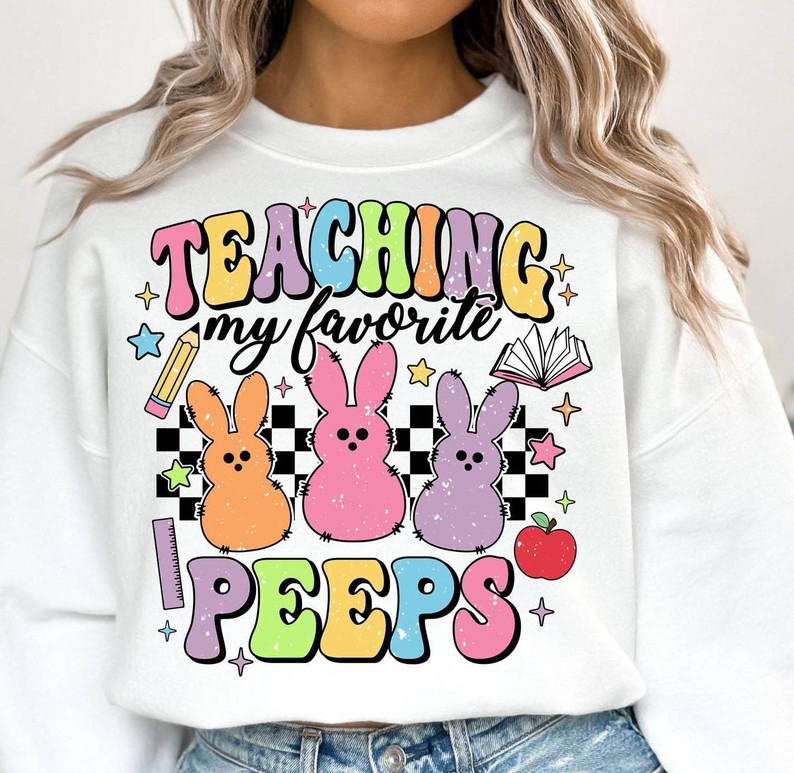 Retro Teaching My Favorite Peeps Shirt, Easter Bunny Tee Tops Sweater