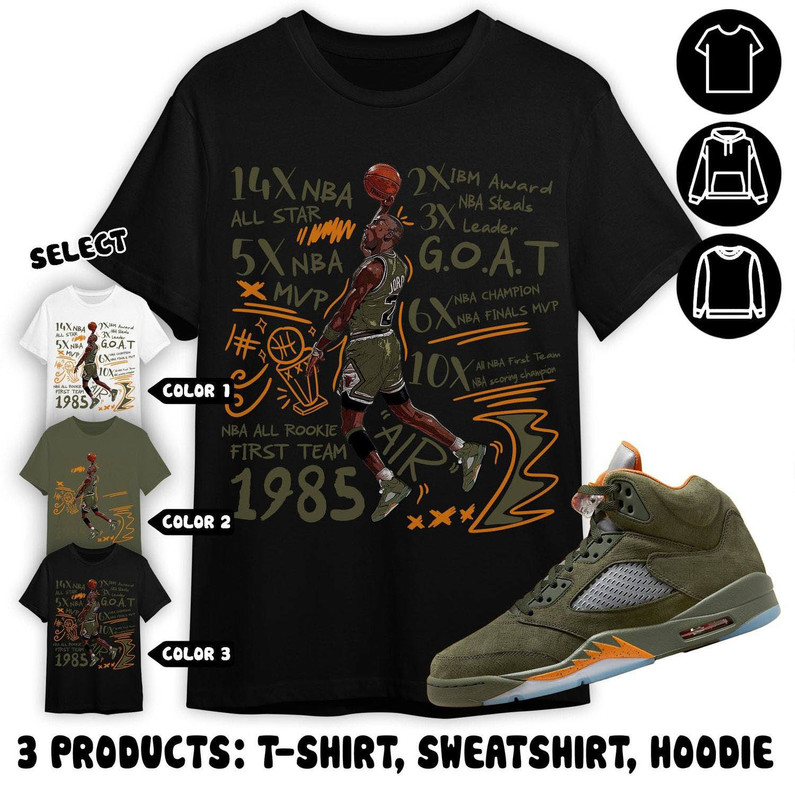 Vintage Jordan 5 Olive Unisex Shirt, Mj Accolades Sneaker Hoodie Tank Top