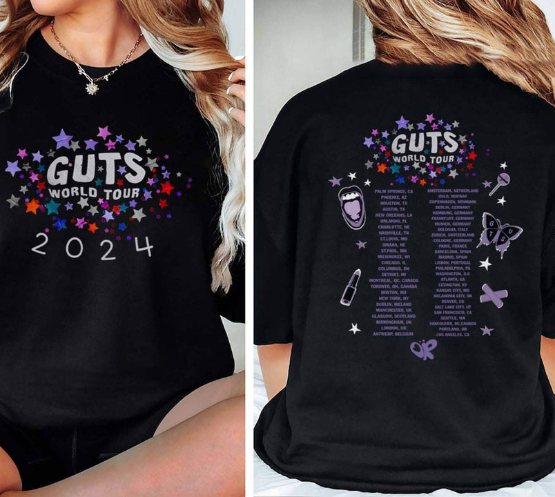 Creative Olivia Rodrigo Shirt, Two Sides Guts Tour 2024 Hoodie Tee Tops