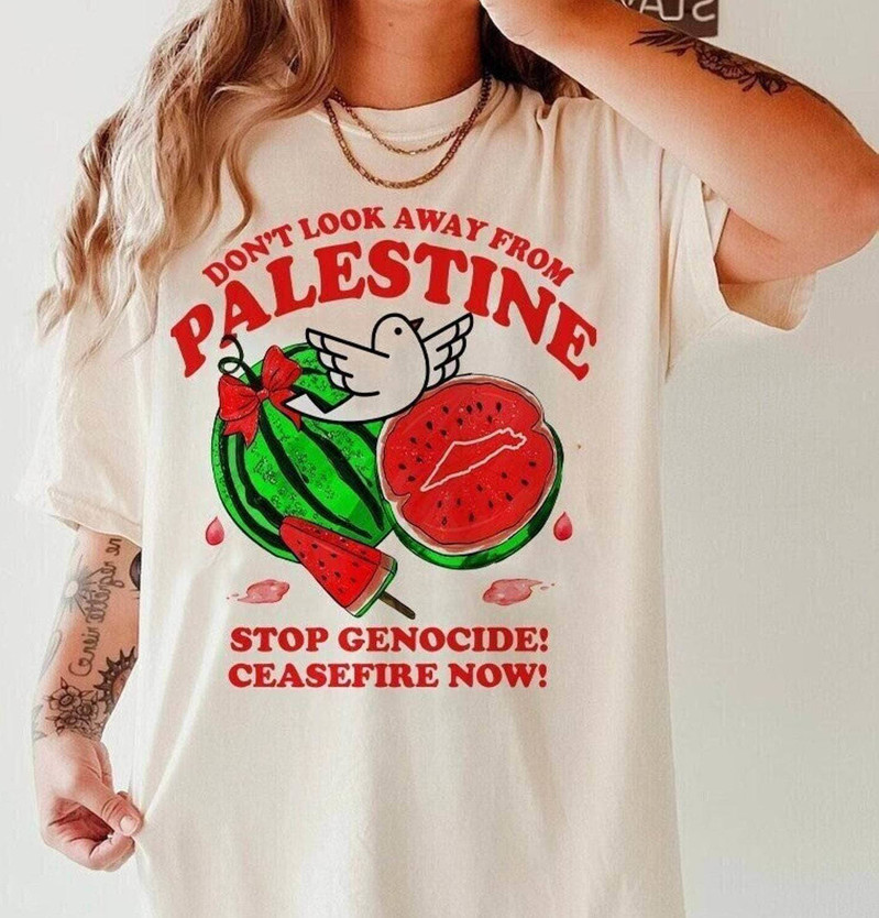 Don't Look Away From Palestine Shirt, Support Palestine Watermelon Long Sleeve Tee Tops
