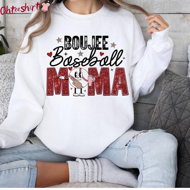 Boujee Baseball Mama Shirt, Glitter Baseball Funny Short Sleeve Sweater