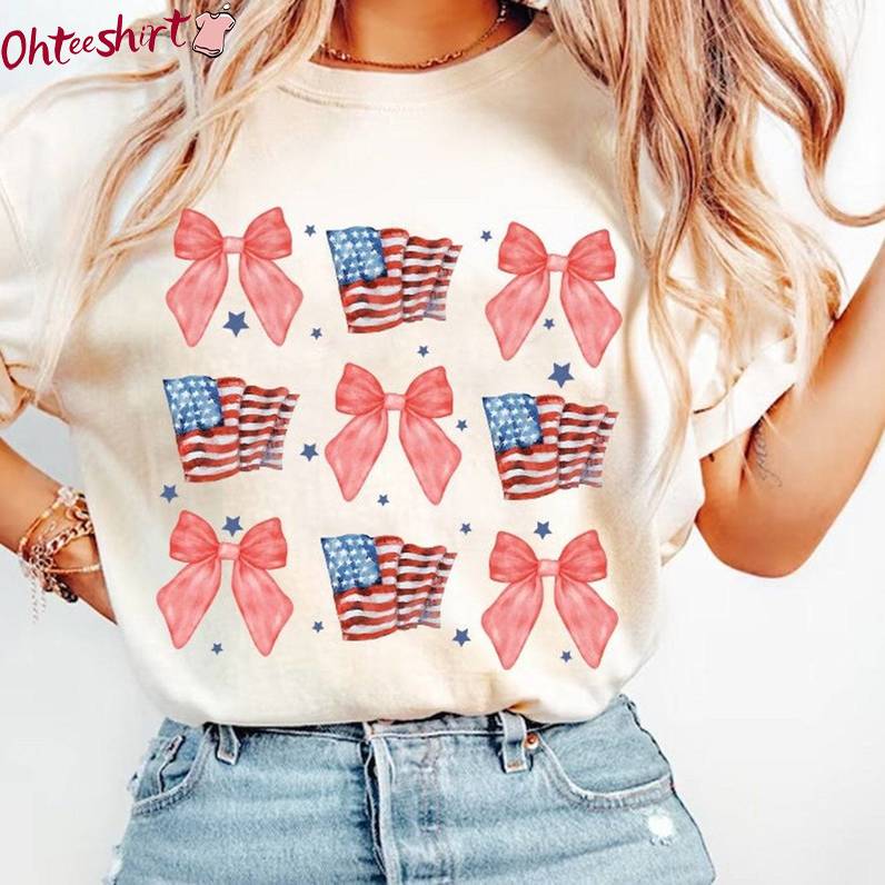 Retro Coquette 4th Of July Shirt, Flag And Bow Funny Sweater Tank Top Gifts For Lover