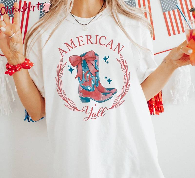 American Coquette 4th Of July Shirt, Pink High Heels Long Sleeve Sweater