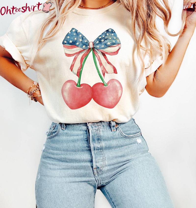 Funny Coquette 4th Of July Shirt, Heart Shaped Cherries Unisex T Shirt Tee Tops
