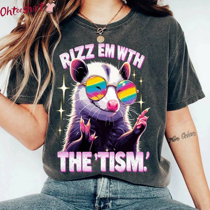 Funny Rizz Em With The Tism Shirt, Vintage Raccoon Meme Unisex T Shirt Tank Top