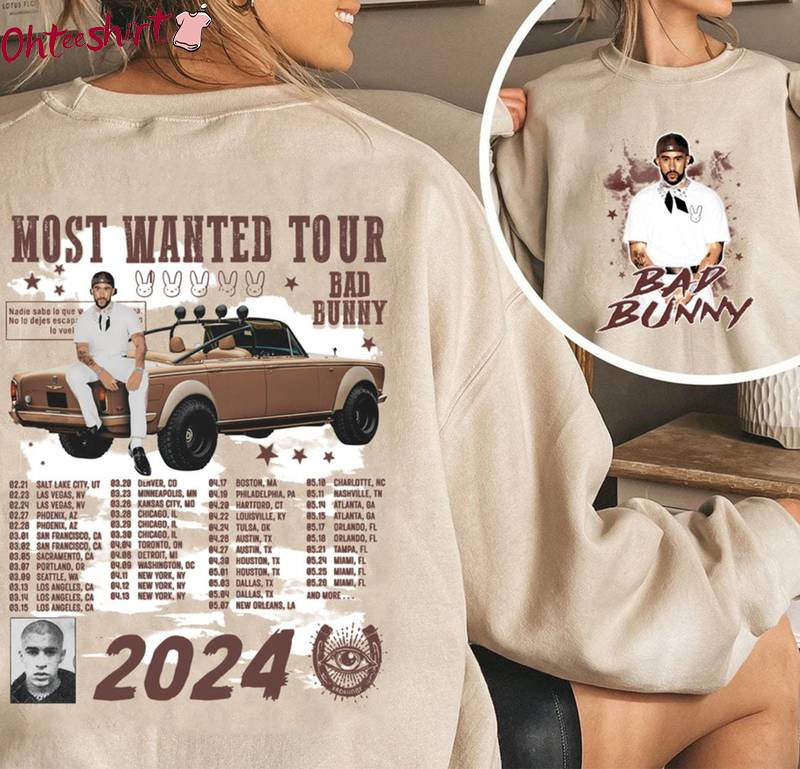 Most Wanted Tour Shirt, Bad Bunny New Album Crewneck Sweatshirt Short Sleeve