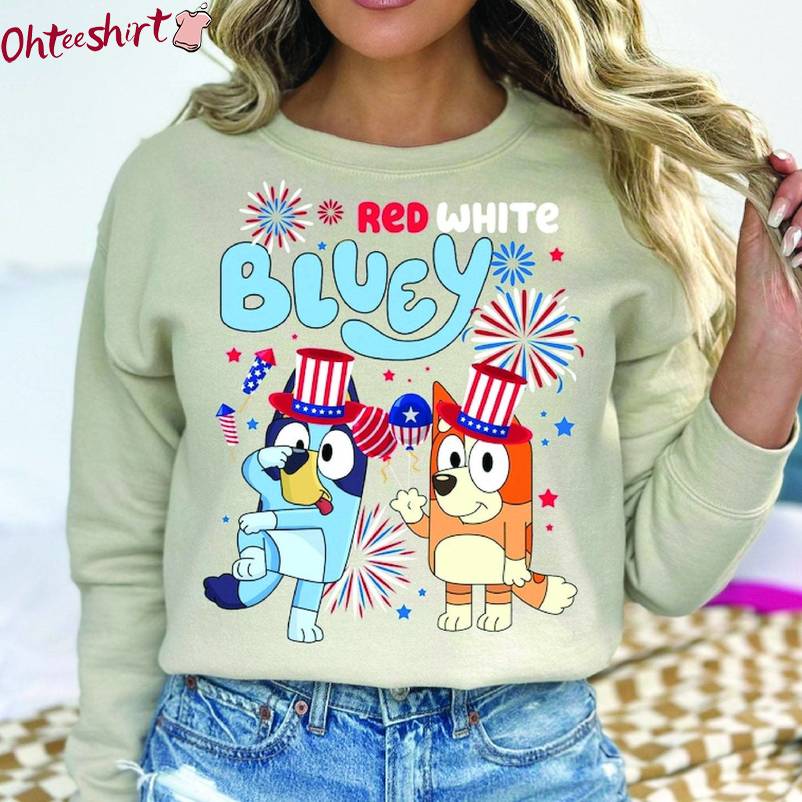 Cool Design Red White And Bluey Shirt, Fantastic Bluey Family Sweatshirts Long Sleeve
