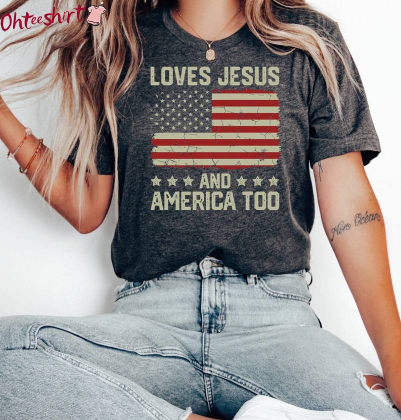 Vintage Loves Jesus And America Too Shirt, Cool Design Christian Long Sleeve T Shirt