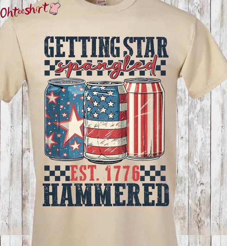 New Rare Star Spangled Hammered Shirt, Vintage Fourth Of July T Shirt Long Sleeve