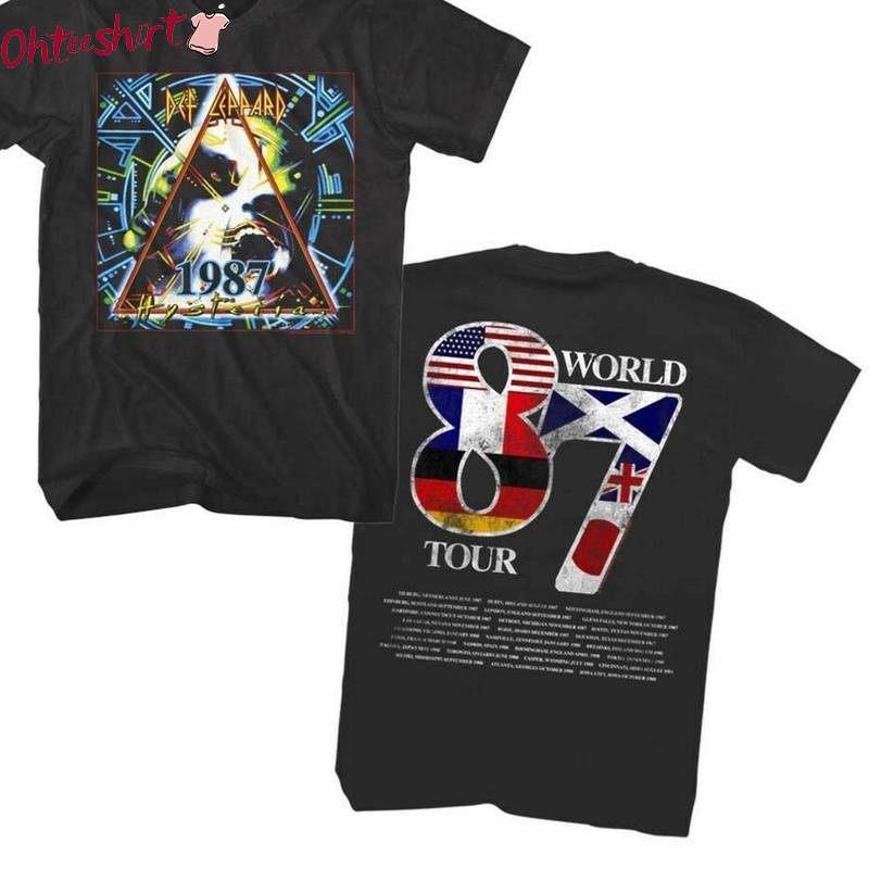 Trendy Hysteria World Tour 1987 Sweatshirt, Modern Def Leppard Tour Shirt Short Sleeve