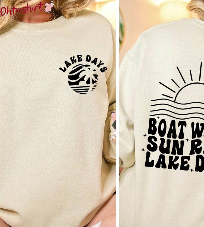 Groovy Boat Waves Sun Rays Lake Days Shirt, Sun And Beach Unisex Hoodie Short Sleeve