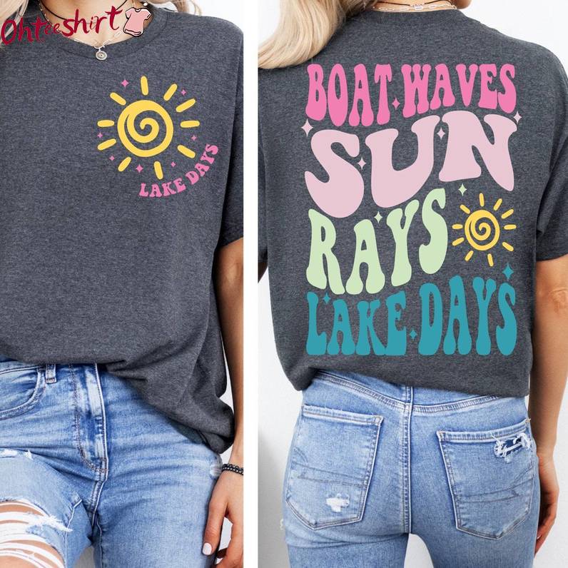 Awesome Hello Summer Unisex Hoodie, Creative Boat Waves Sun Rays Lake Days Shirt Long Sleeve