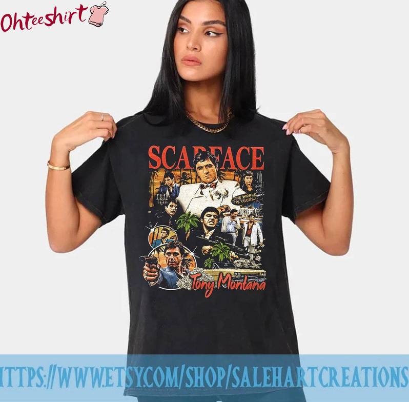 Scarface Tony Montana Vintage Sweatshirt , Neutral Scarface Shirt Short Sleeve