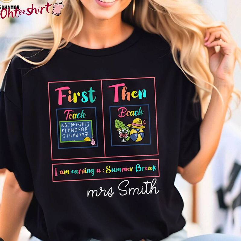 Limited First Teach The Beach Shirt, Trendy Long Sleeve Tee Tops For Boyfriend