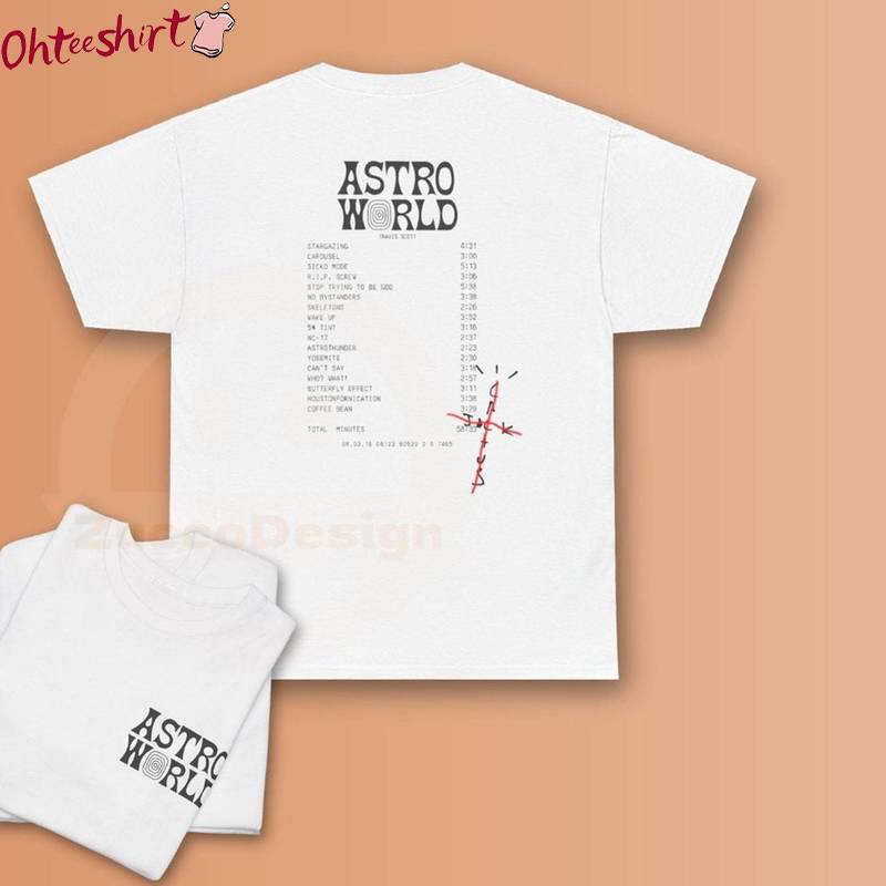 Neutral Travis Scott Astro World Album T Shirt, Trendy Travis Scott Shirt Long Sleeve