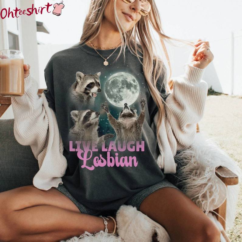 Live Laugh Lesbian Neutral Shirt, Awesome Queer Crewneck Long Sleeve