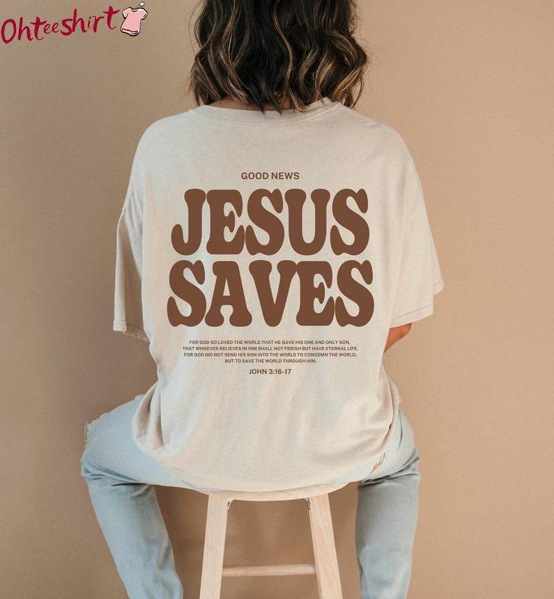 Jesus Saves Groovy Shirt, Limited Christian Apparel Brown Tee Tops Sweater