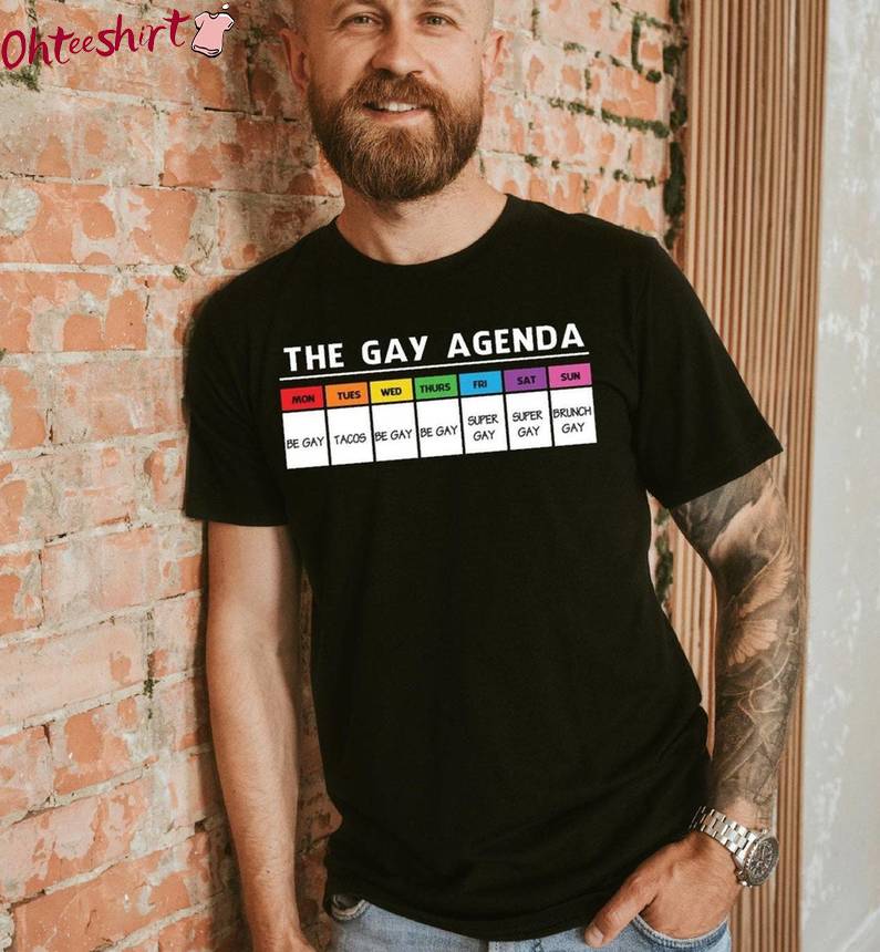 Trendy The Gay Agenda Shirt, Comfort Bisexual Short Sleeve Crewneck
