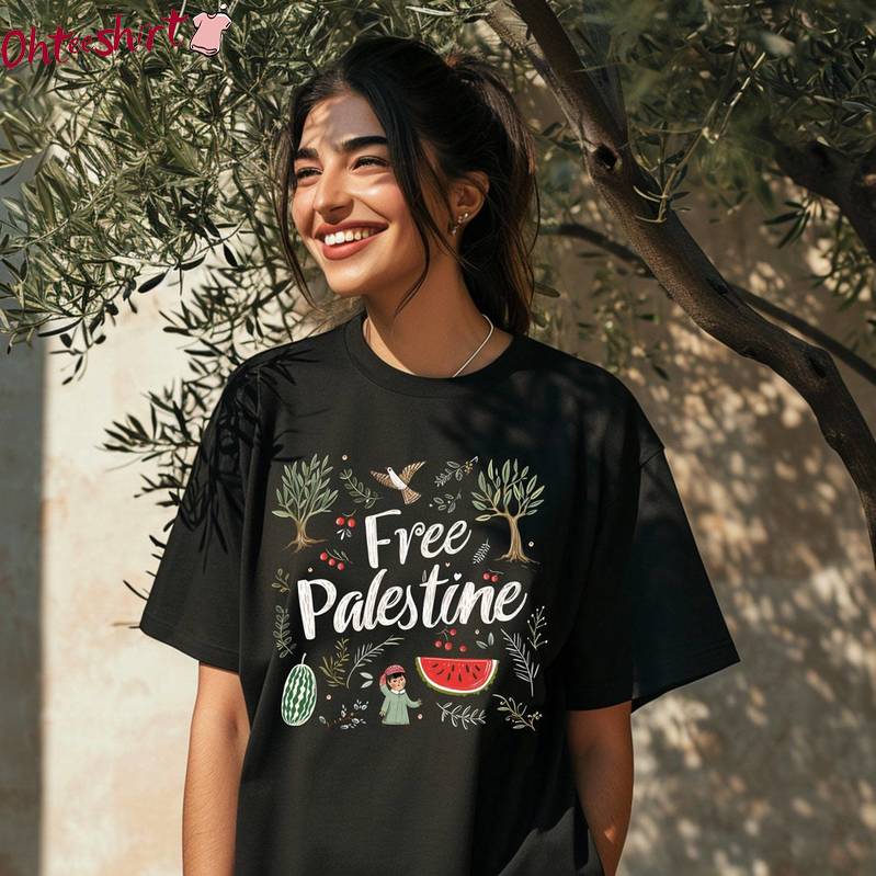 Groovy Free Palestine Shirt, Human Rights Inspirational Long Sleeve Tee Tops