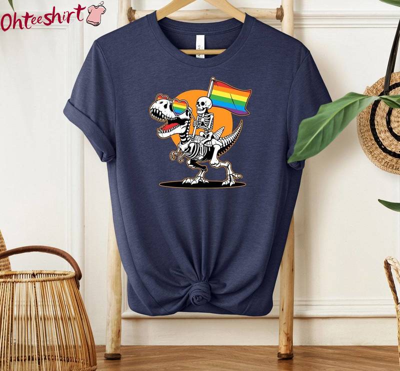 Dinosaur Pride Unisex Hoodie, Funny Skeleton Pride Shirt Long Sleeve