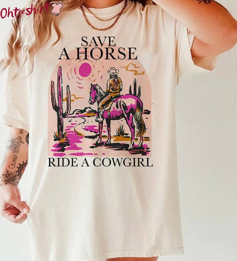 Trendy Save A Horse Ride A Cowgirl Shirt, Comfort Lesbian Unisex Hoodie Short Sleeve